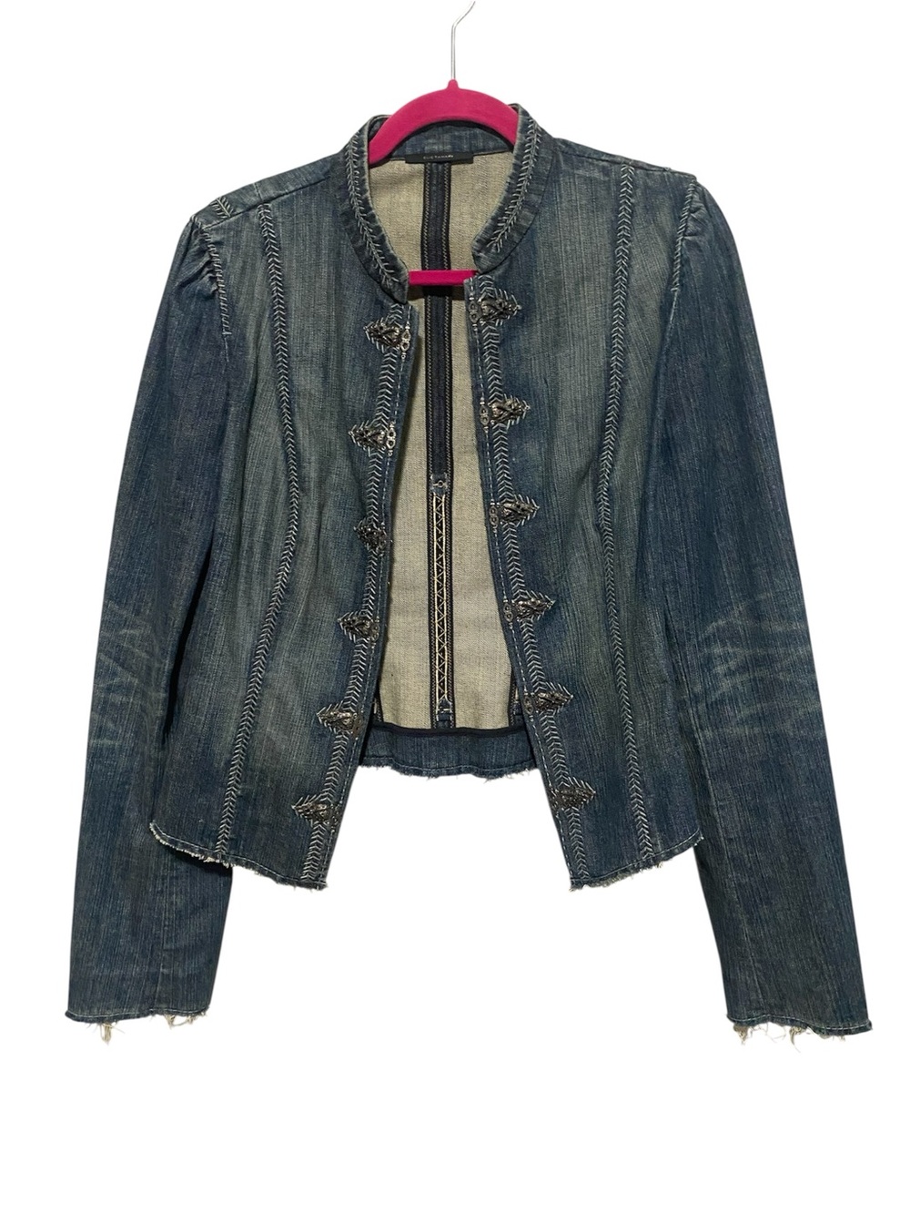 Y2K Elie Tahari Embellished Denim Jacket Large Renaissance Victorian Steampunk